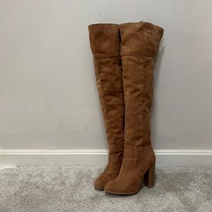 THIGH HIGH TAN SUEDE BOOTS